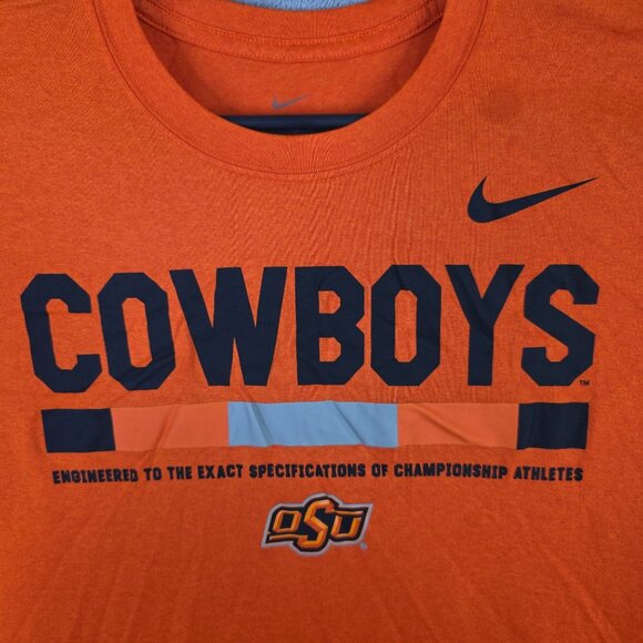 Mens Nike Dri Fit Cowboys Orange Tee Shirt OSU Logo Short Sleeve Size S - Picture 2 of 7